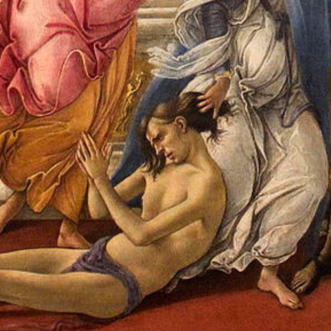 Rimorso nella Calunnia di Botticelli nel quadro di Botticelli la Calunnia