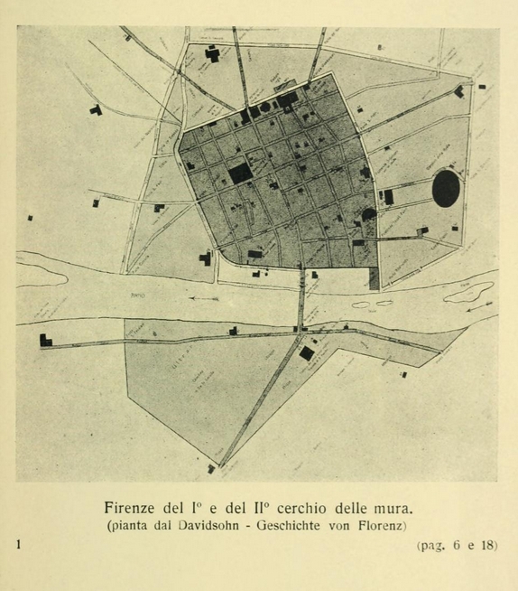 Firenze del I" e del 11' cerchio delle mura, (dalla pianta di F. Bonsignori, 1583)
