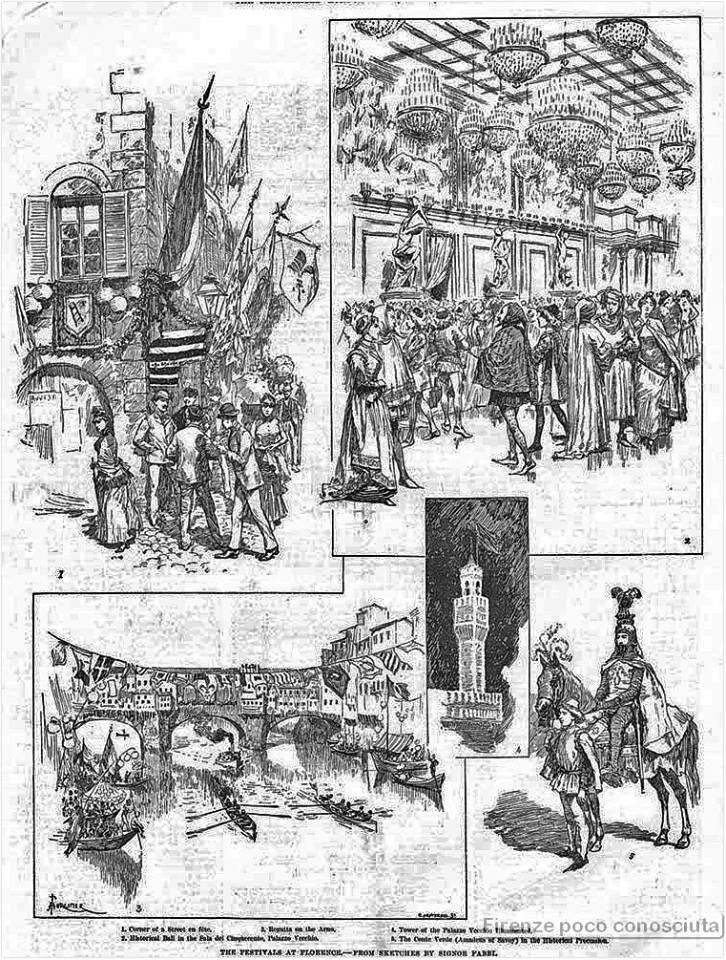 Articolo di un giornale inglese su l'inaugurazione della facciata del Duomo: The Festivals at Florence - Sketches by Signor Fabbi, nel 1887