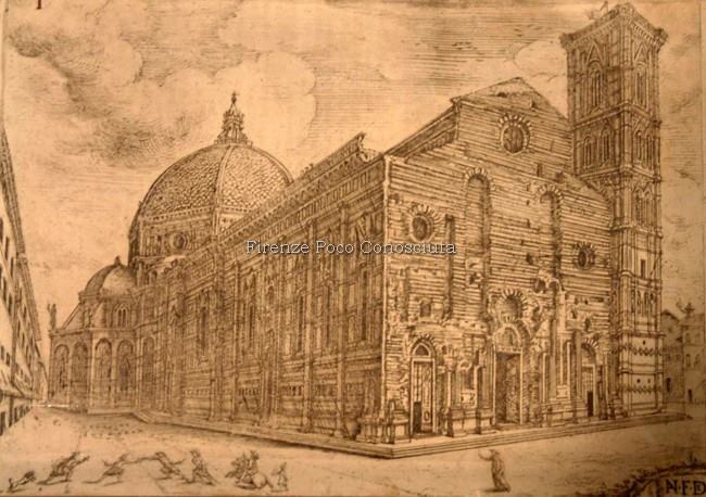 Disegno che ci mostra come era la facciata antecedente alla costruzione della facciata del Duomo, forse fantasioso o forse no, non ci sono certezze ma solo studi.