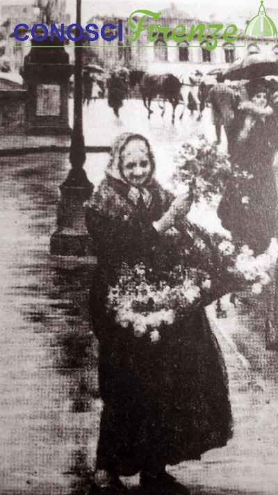 Beppa la Fioraia in una rara immagine vicino al Ponte Santa Trinita