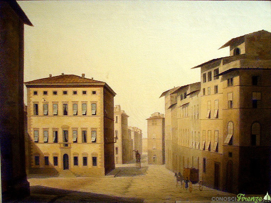 Da Wikipedia dipinto di Fabio Borbottoni ( 1820--1902 ) Palazzo delle cento finestre nel fondo del dipinto si vedeva ancora il gruppo del Centauro